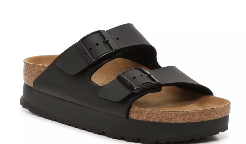 BIRKENSTOCK PAPILLO Arizona Double Buckle Black Leather Platform Sandal Size 40